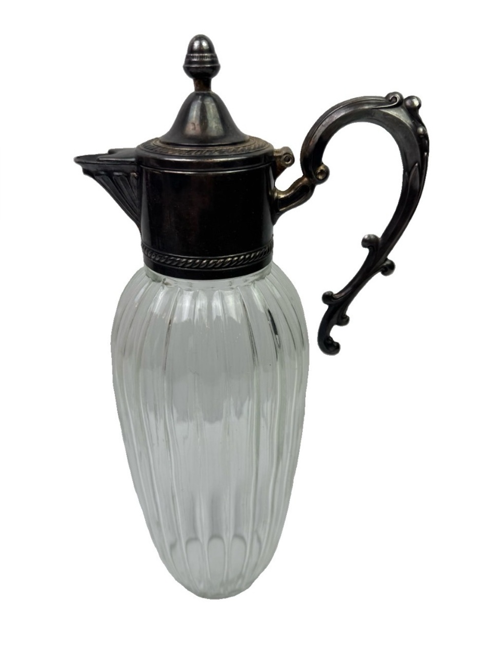 VTG Sheraton Italy Glass Decanter Silver Plate Lid Claret Wine Pitcher Carafe 12